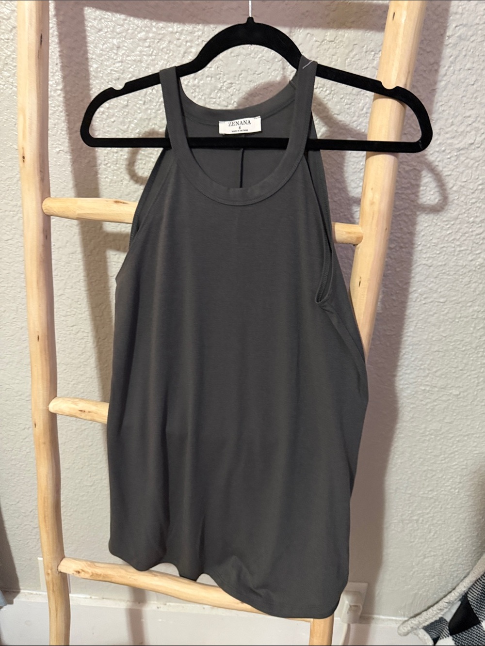 Zenana Outfitters Dark Gray High Neck Racerback Tank